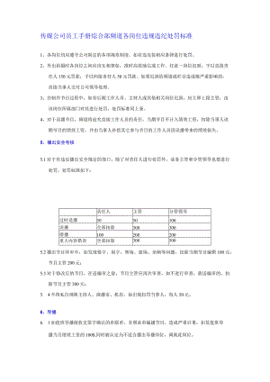 传媒公司员工手册综合部频道各岗位违规违纪处罚标准.docx