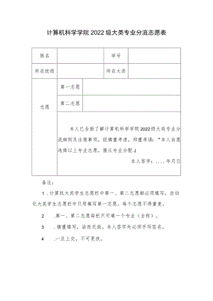 计算机科学学院2022级大类专业分流志愿表.docx