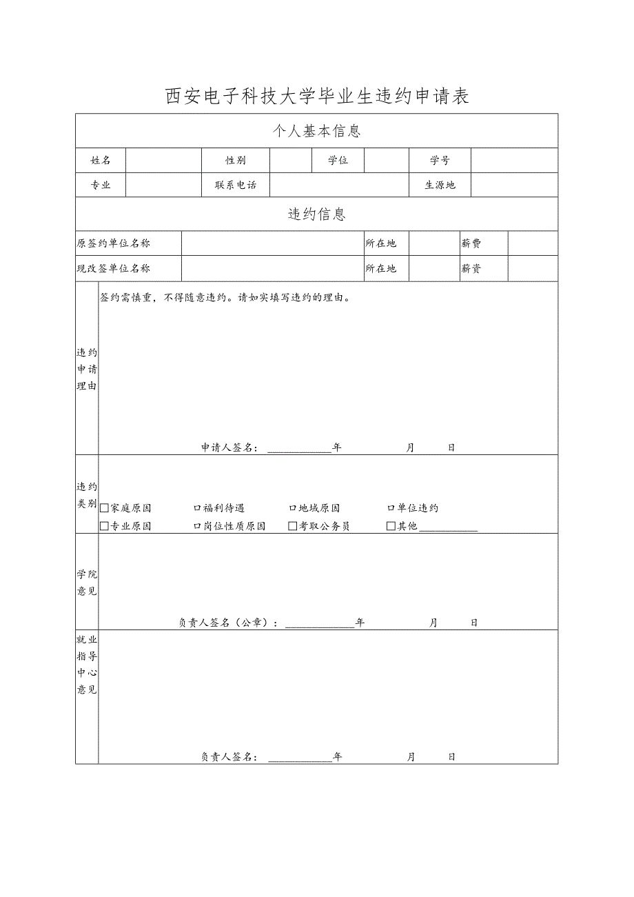 毕业生违约申请表.docx_第1页