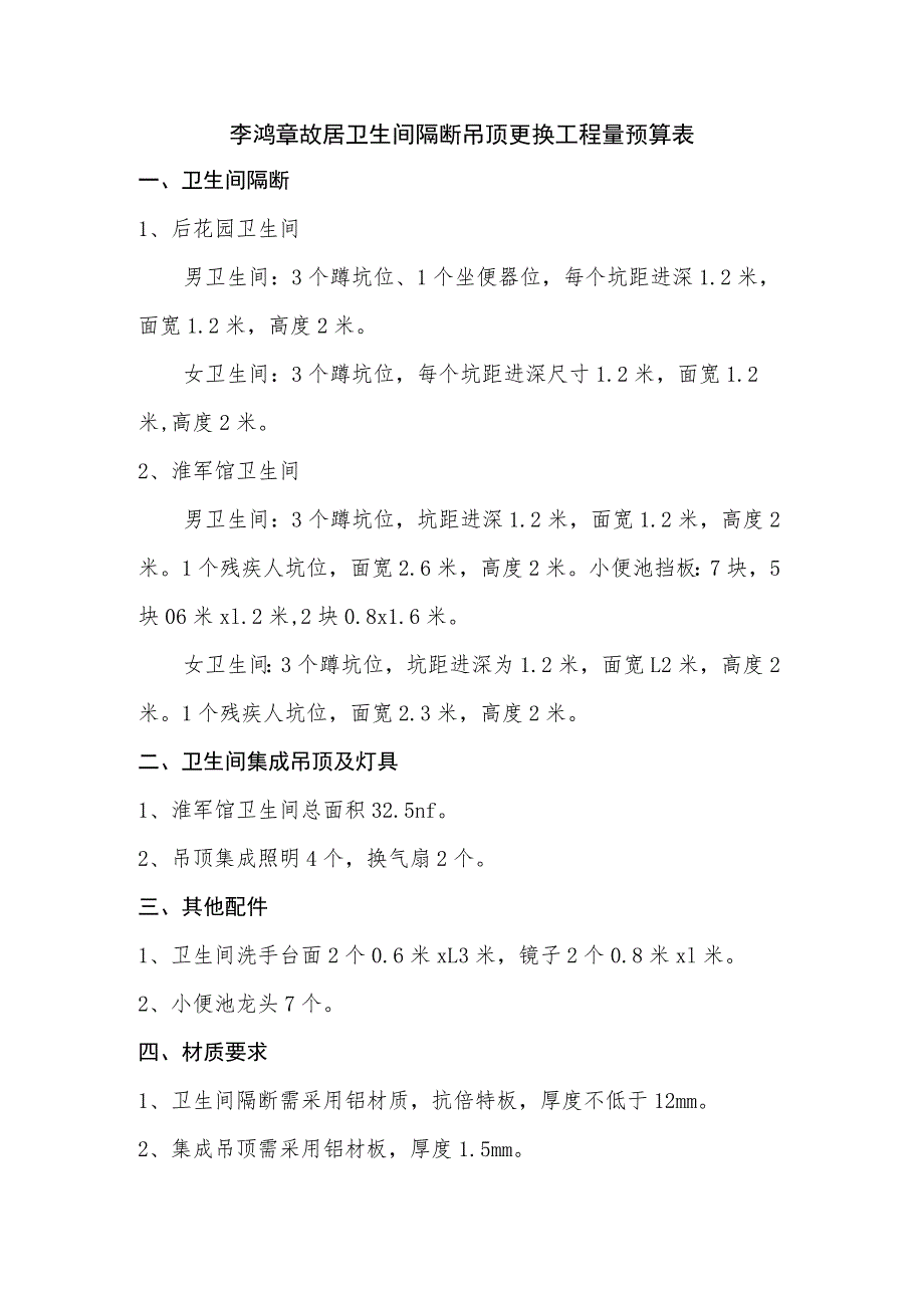 李鸿章故居卫生间隔断吊顶更换工程量预算表.docx_第1页