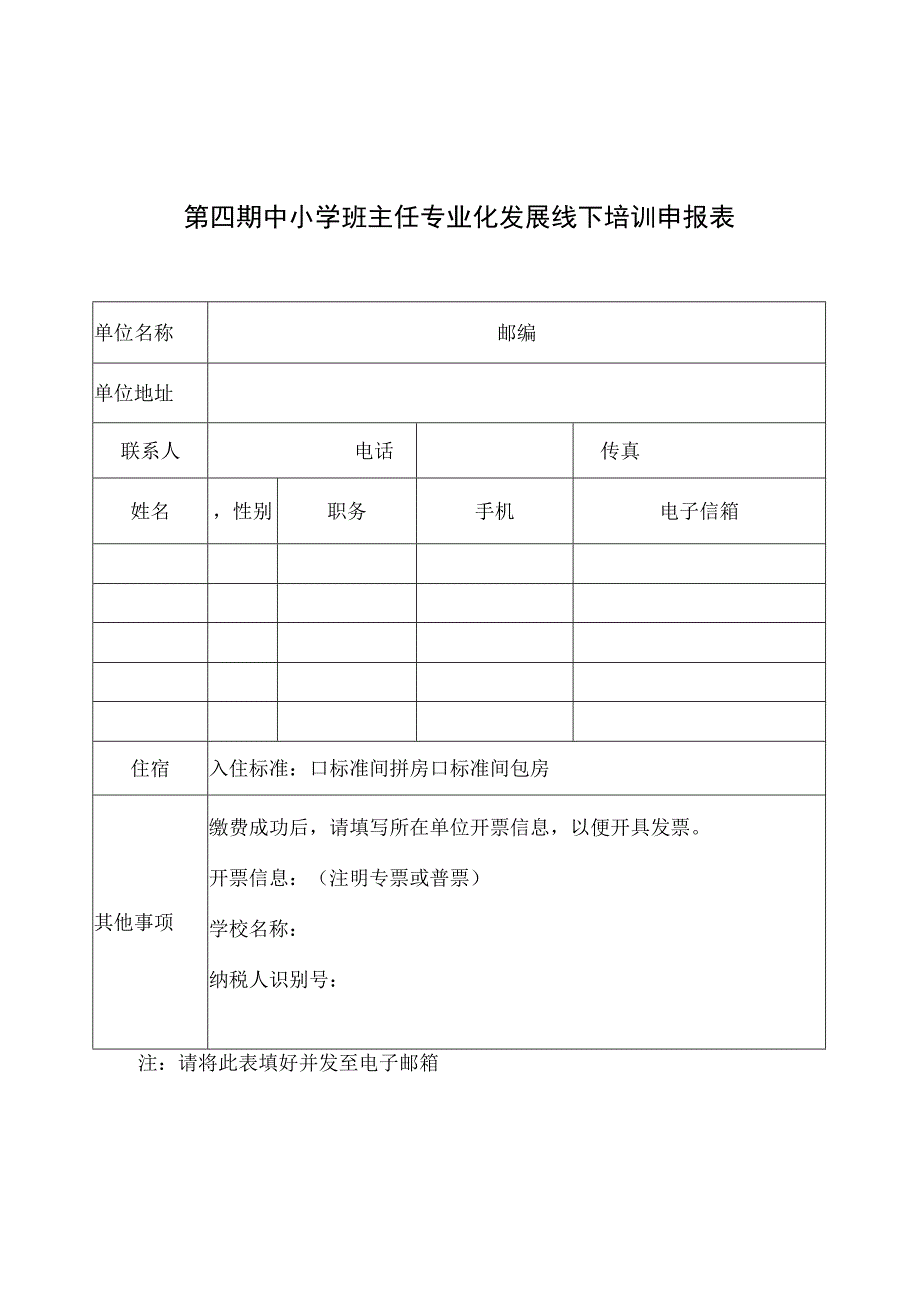 第四期中小学班主任专业化发展线下培训申报表.docx_第1页