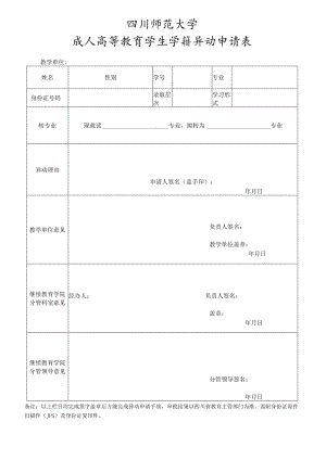 四川师范大学成人高等教育学生学籍异动（转专业）申请表.docx