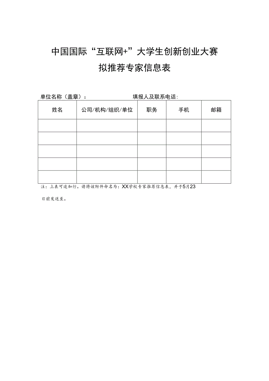 中国国际“互联网 ”大学生创新创业大赛拟推荐专家信息表.docx_第1页