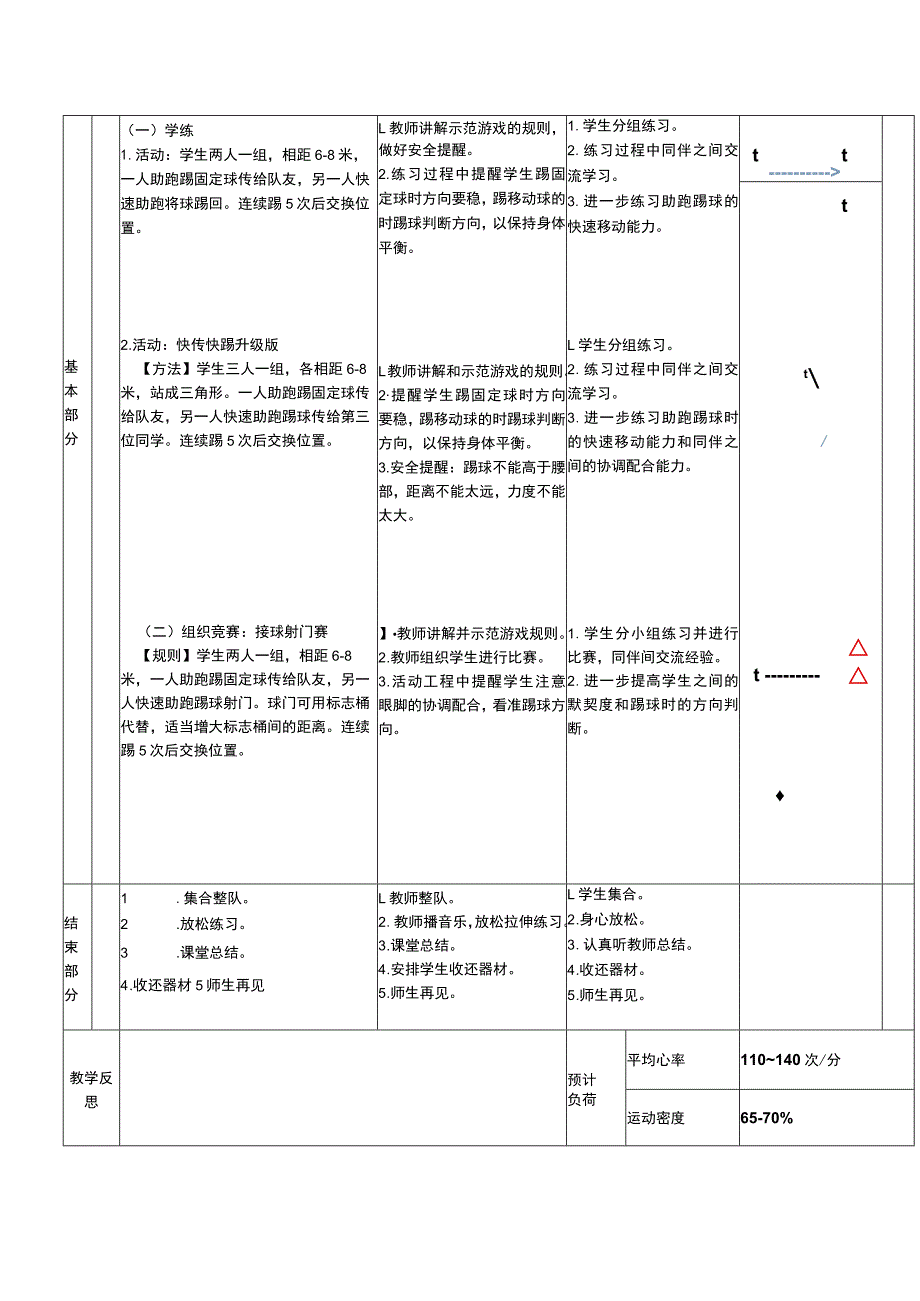 二年级下册水平一下肢操控技能训练助跑踢移动中的球体育与健康教案.docx_第3页