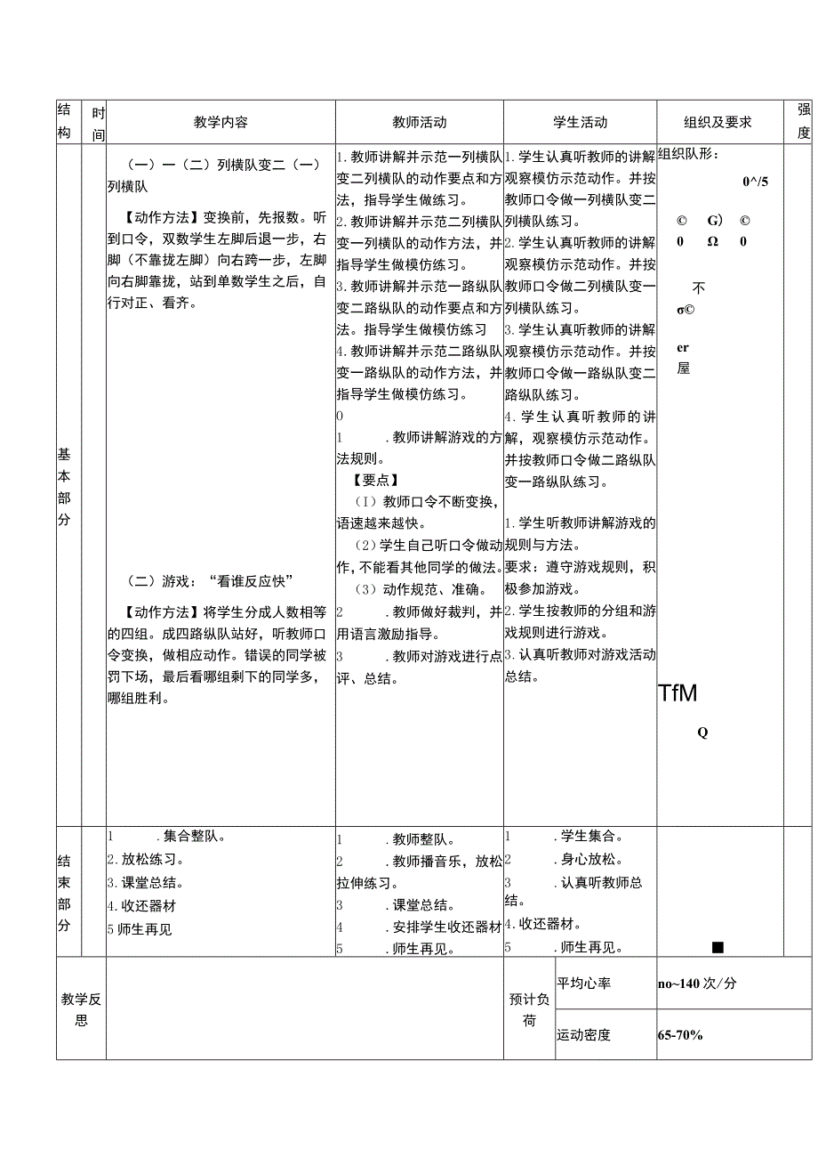 义务教育新课标水平一列横队变二及列横队体育与健康教案.docx_第2页