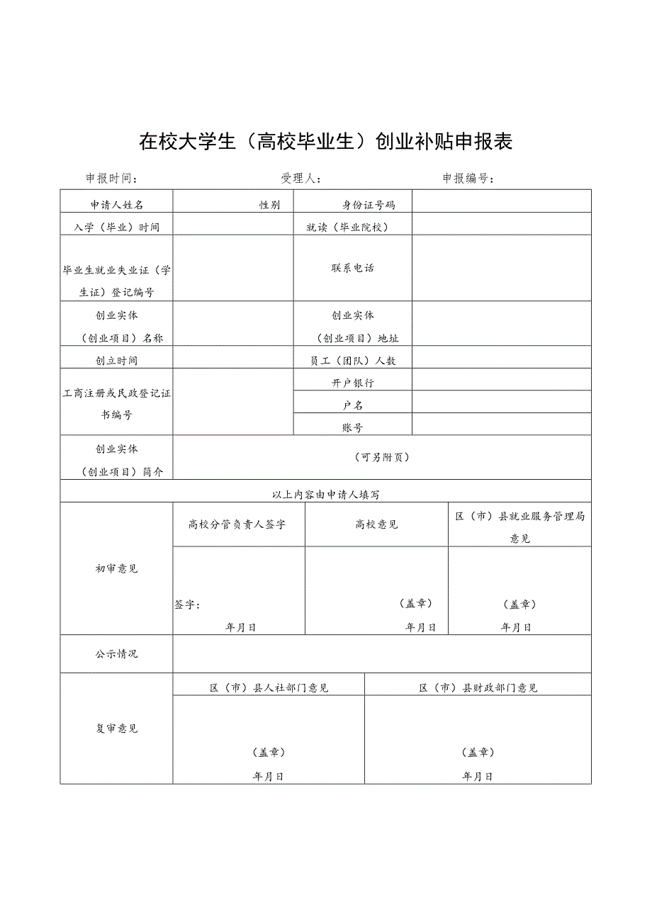 2018年四川大学生创业补贴申请表.docx_第1页