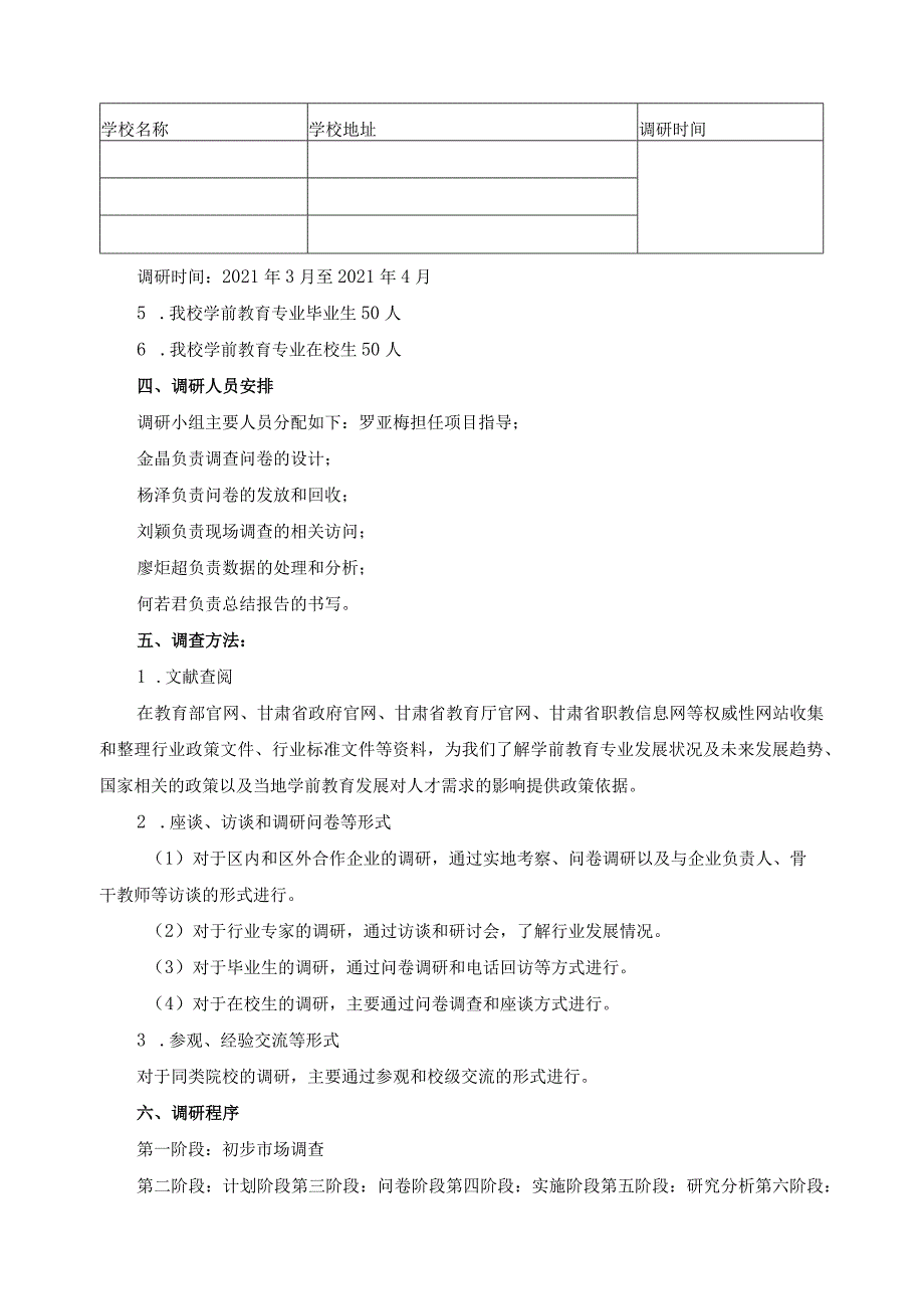 学前教育专业人才岗位需求调研计划.docx_第2页