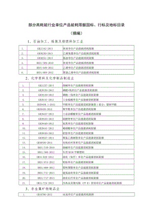 部分高耗能行业单位产品能耗限额国标、行标及地标目录摘编.docx