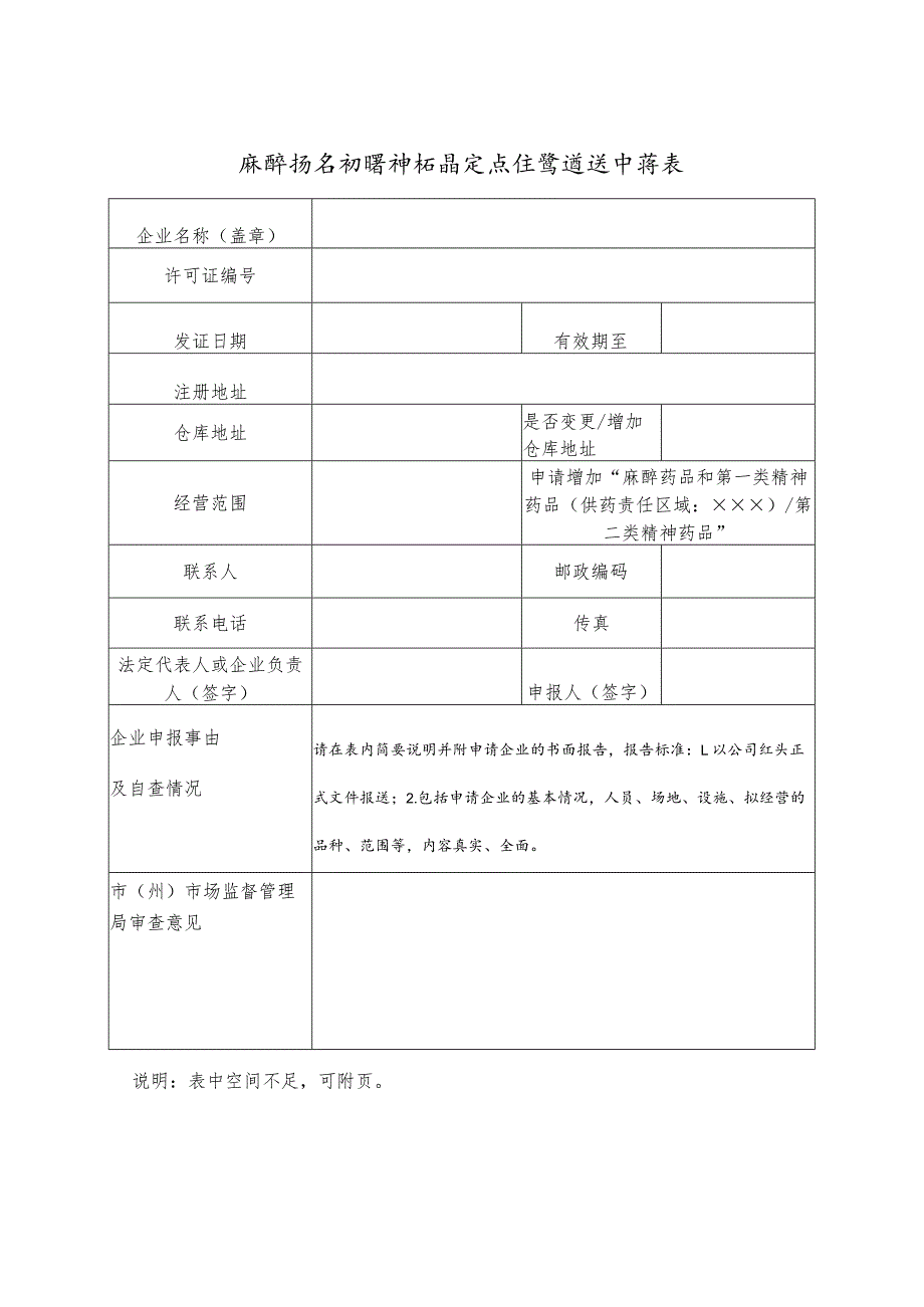 麻醉药品和精神药品定点经营遴选申请表.docx_第1页