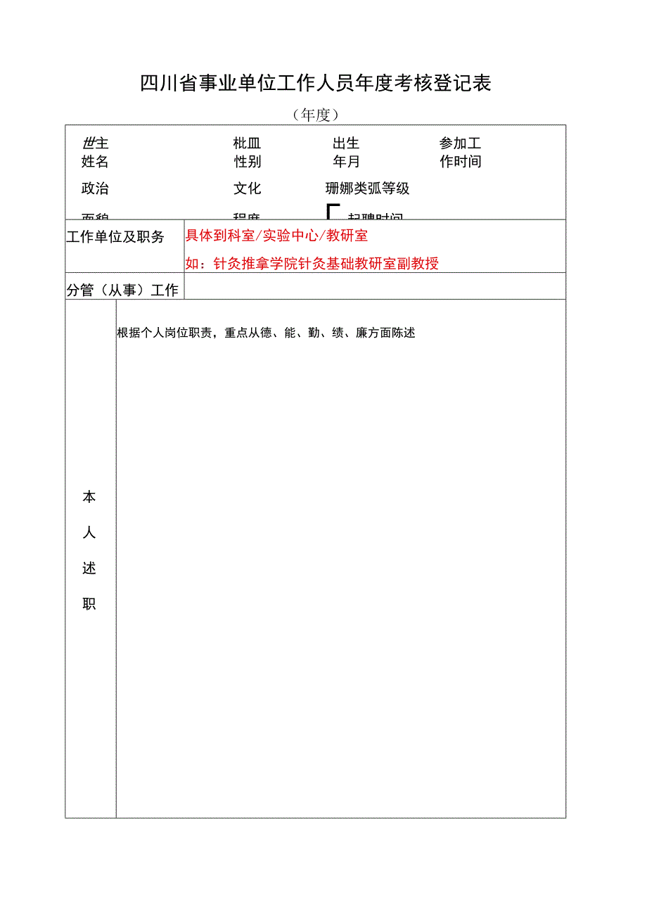 四川省事业单位工作人员年度考核登记表.docx_第1页