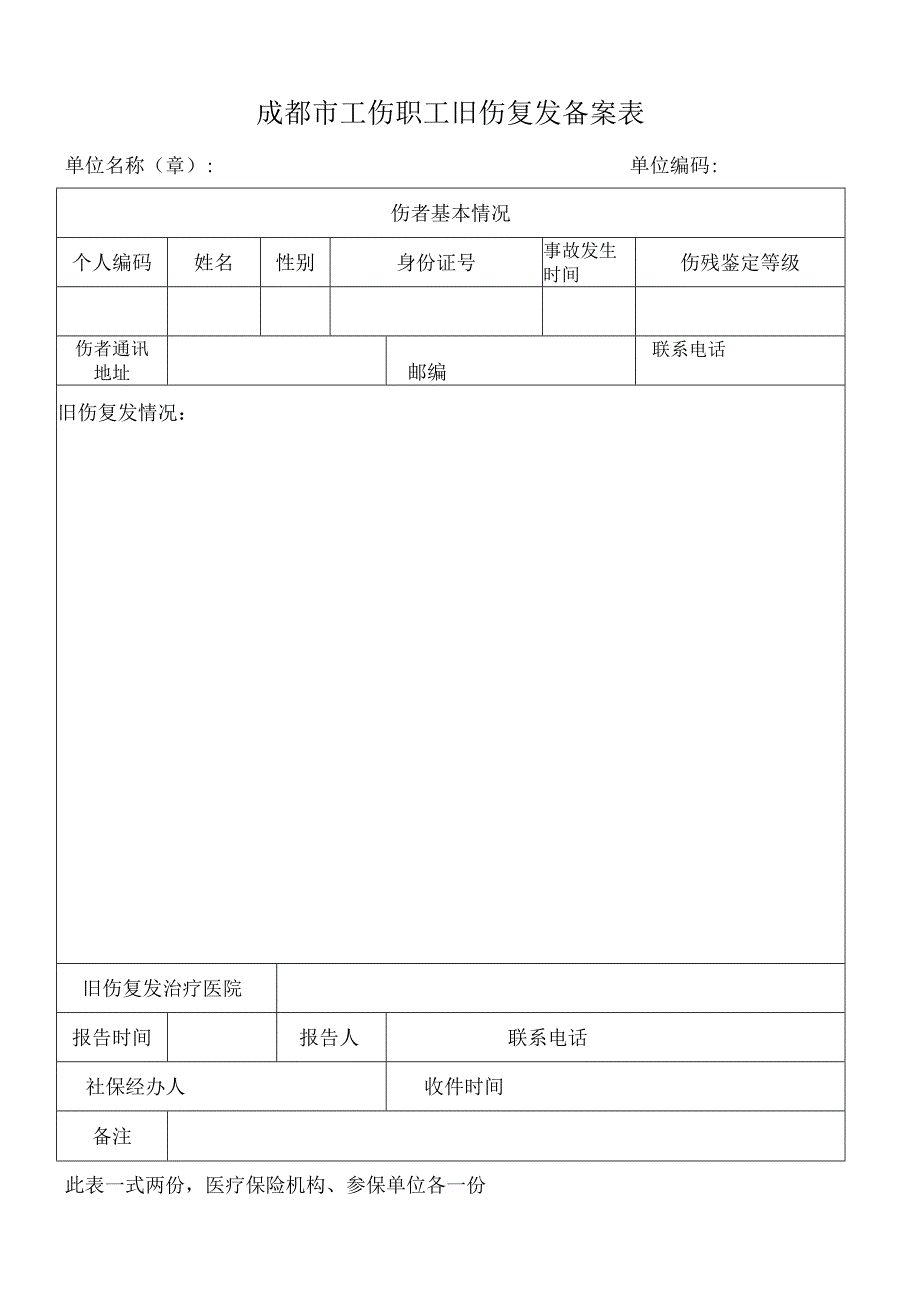 成都市工伤职工旧伤复发备案表.docx_第1页