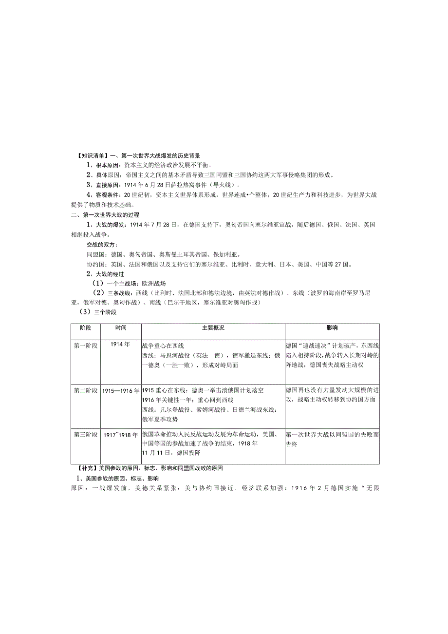 第一次世界大战单元复习.docx_第1页