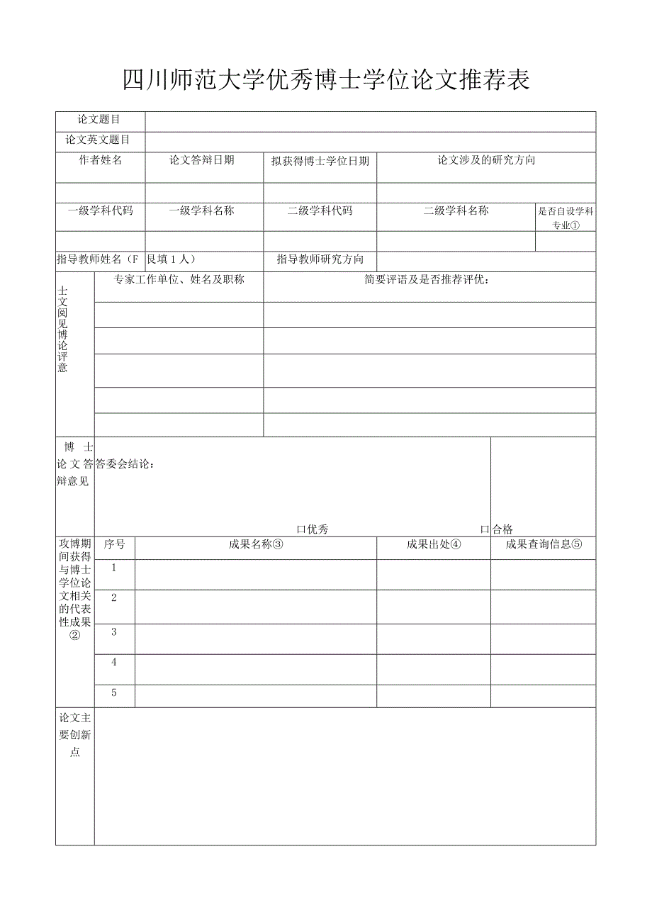 四川师范大学优秀博士学位论文推荐表.docx_第1页