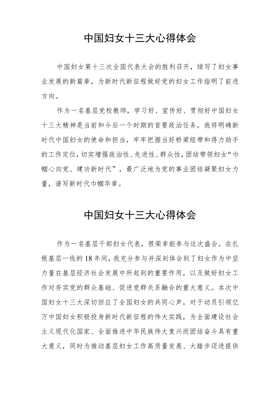 学习中国妇女十三大精神心得体会简短发言十篇.docx_第3页