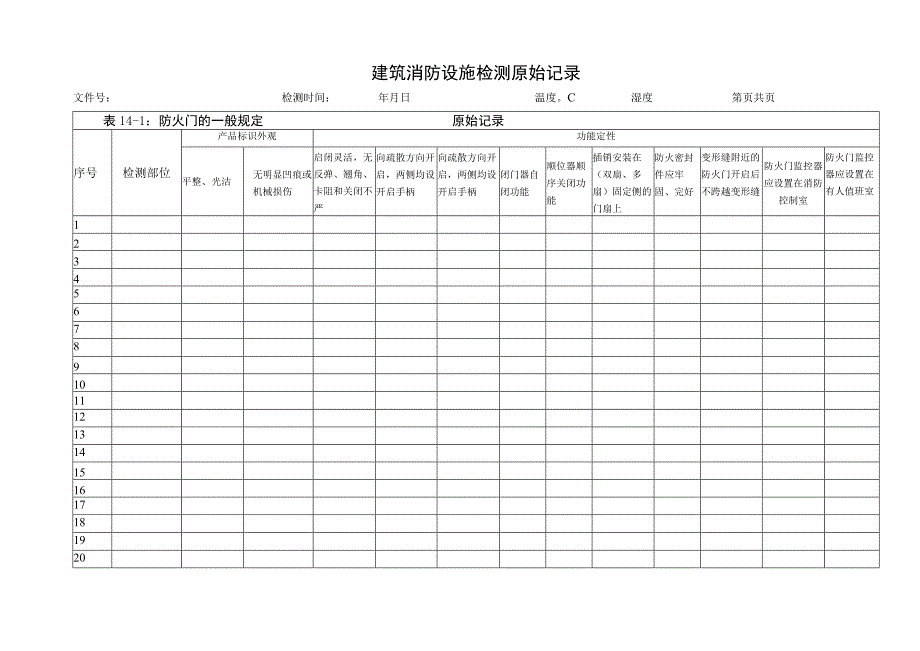 防火门的一般规定（建筑消防设施检测原始记录）.docx_第1页