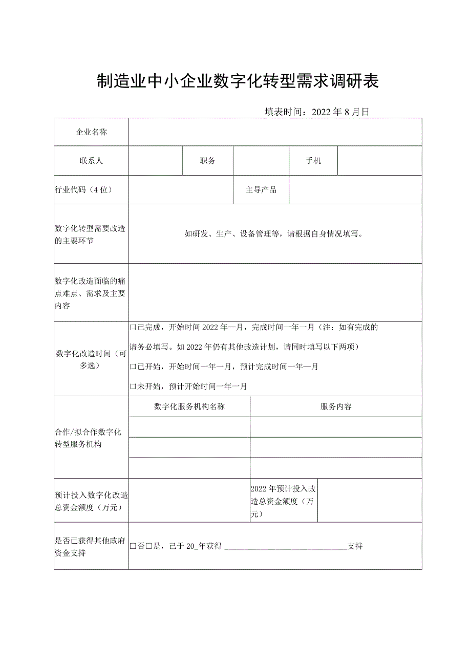 制造业中小企业数字化转型需求调研表.docx_第1页