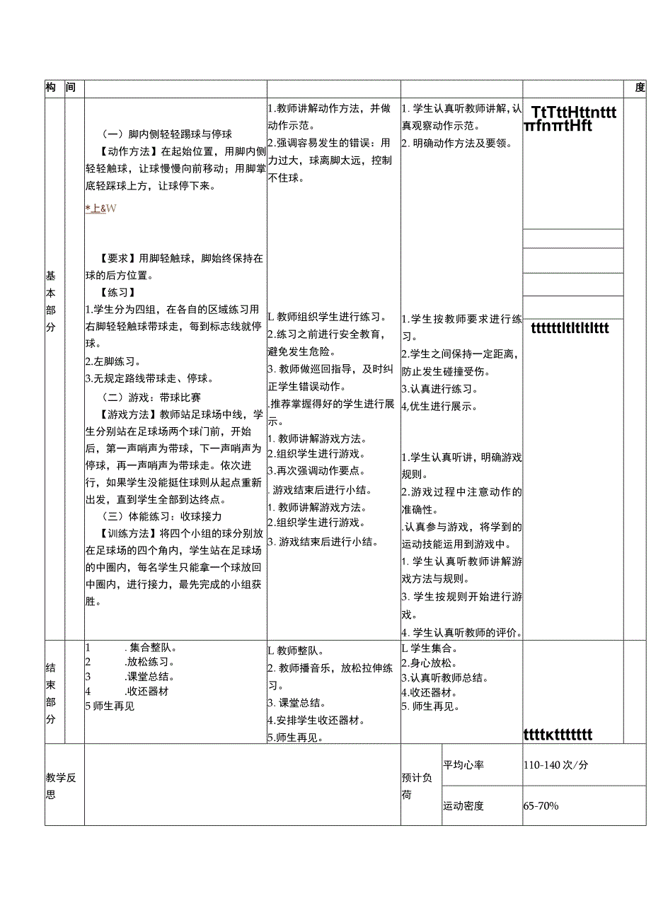 一年级下册水平一操作技能训练与提升脚内侧轻轻踢球双脚交替运球体育与健康教案.docx_第2页