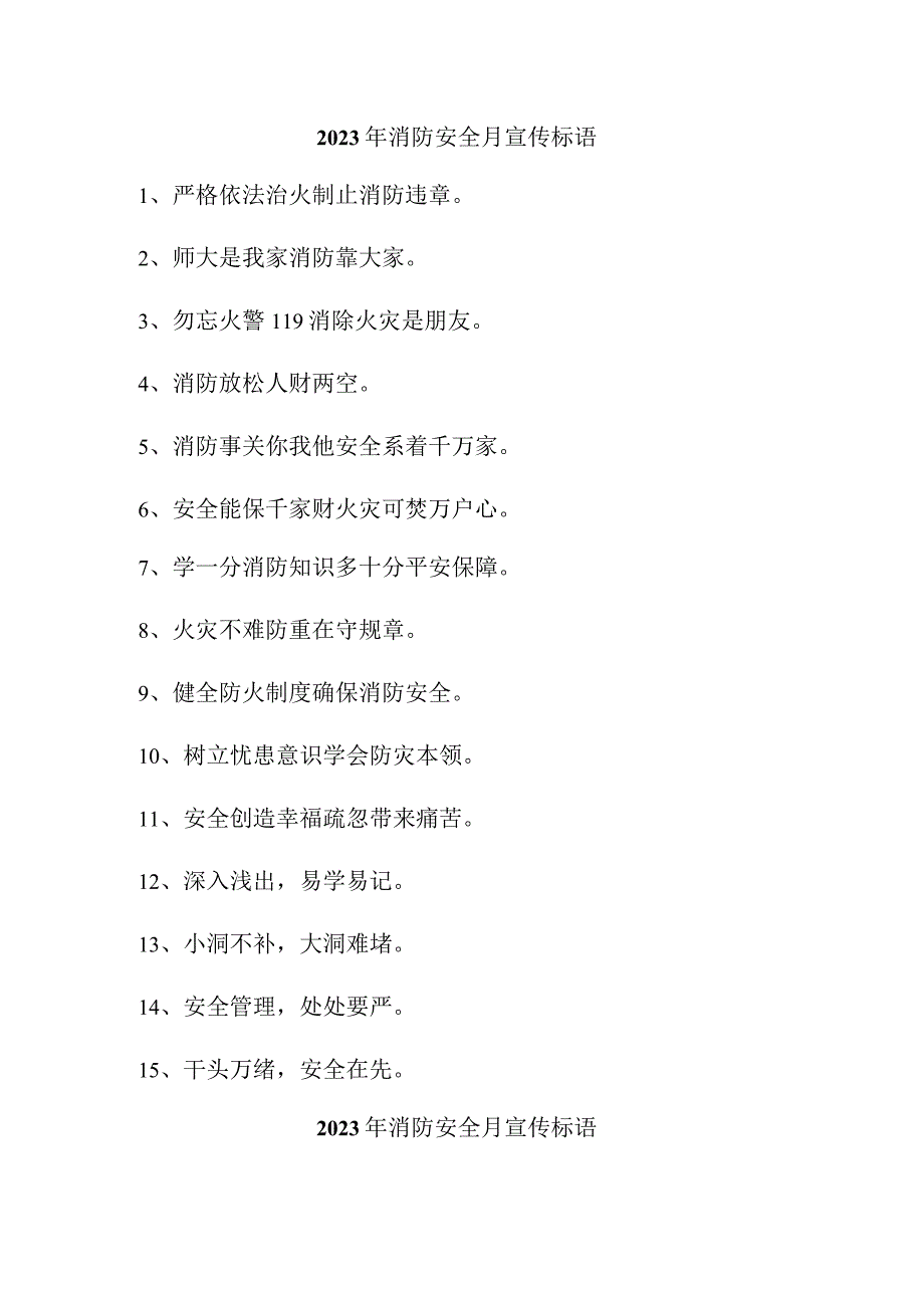 2023年民营企业消防安全月宣传标语（汇编4份）.docx_第1页