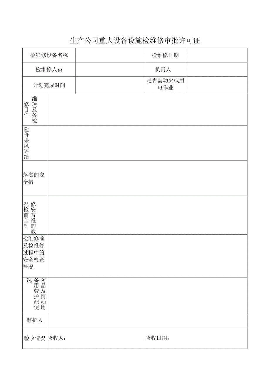 生产公司重大设备设施检维修审批许可证.docx_第1页