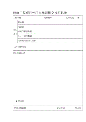 建筑工程项目外用电梯司机交接班记录.docx