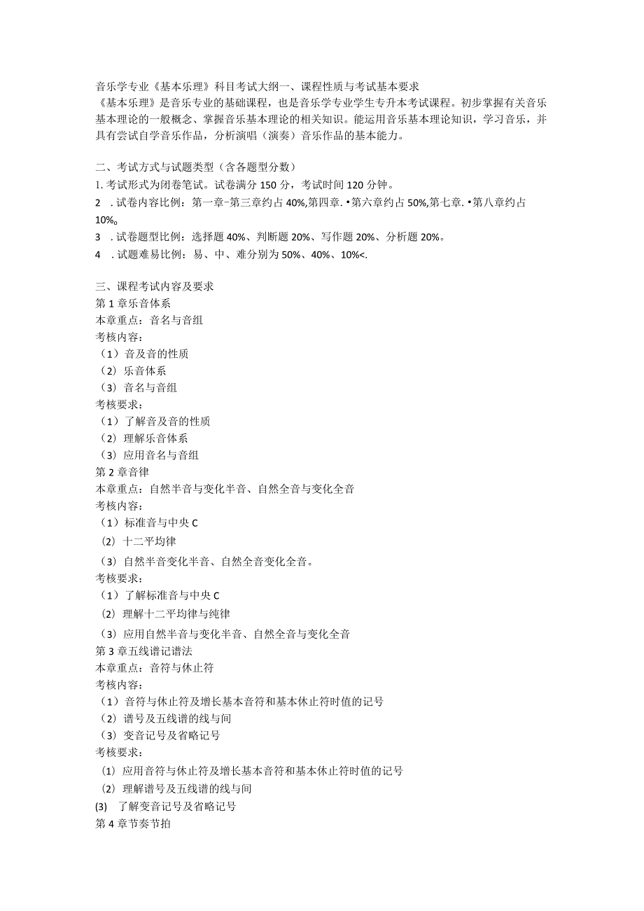 音乐学专业《基本乐理》科目考试大纲.docx_第1页