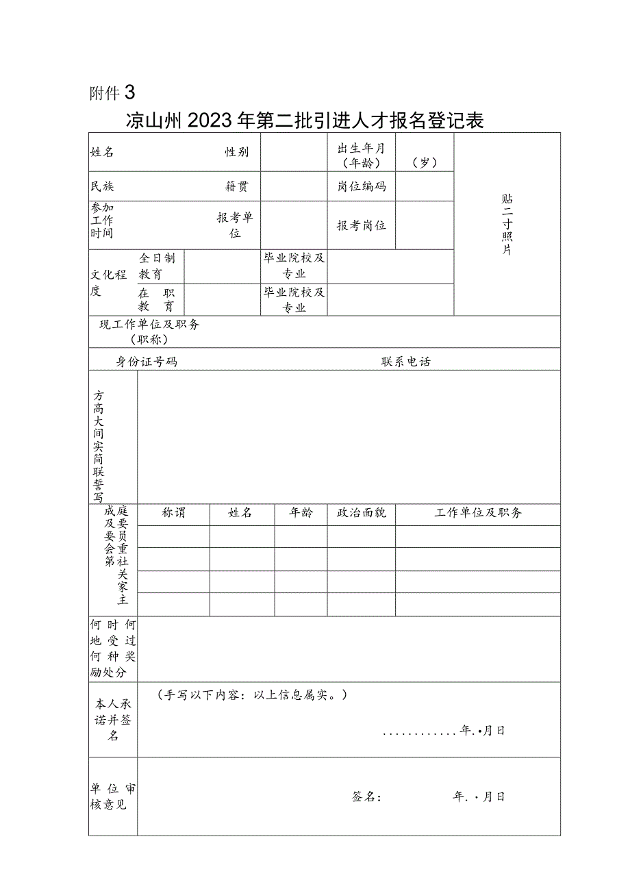 凉山州2023年第二批引进人才报名登记表.docx_第1页