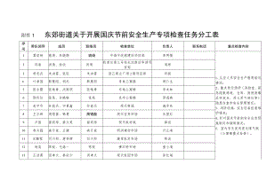 东郊街道关于开展国庆节前安全生产专项检查任务分工表.docx