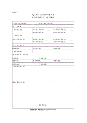 教督武汉理工大学教学督导表教学督导员月工作总结表.docx