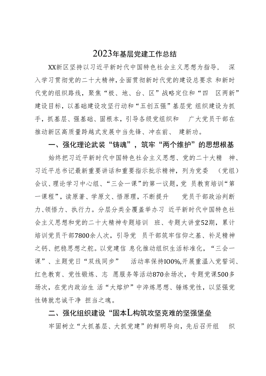 某区2023年基层党建工作总结.docx_第1页