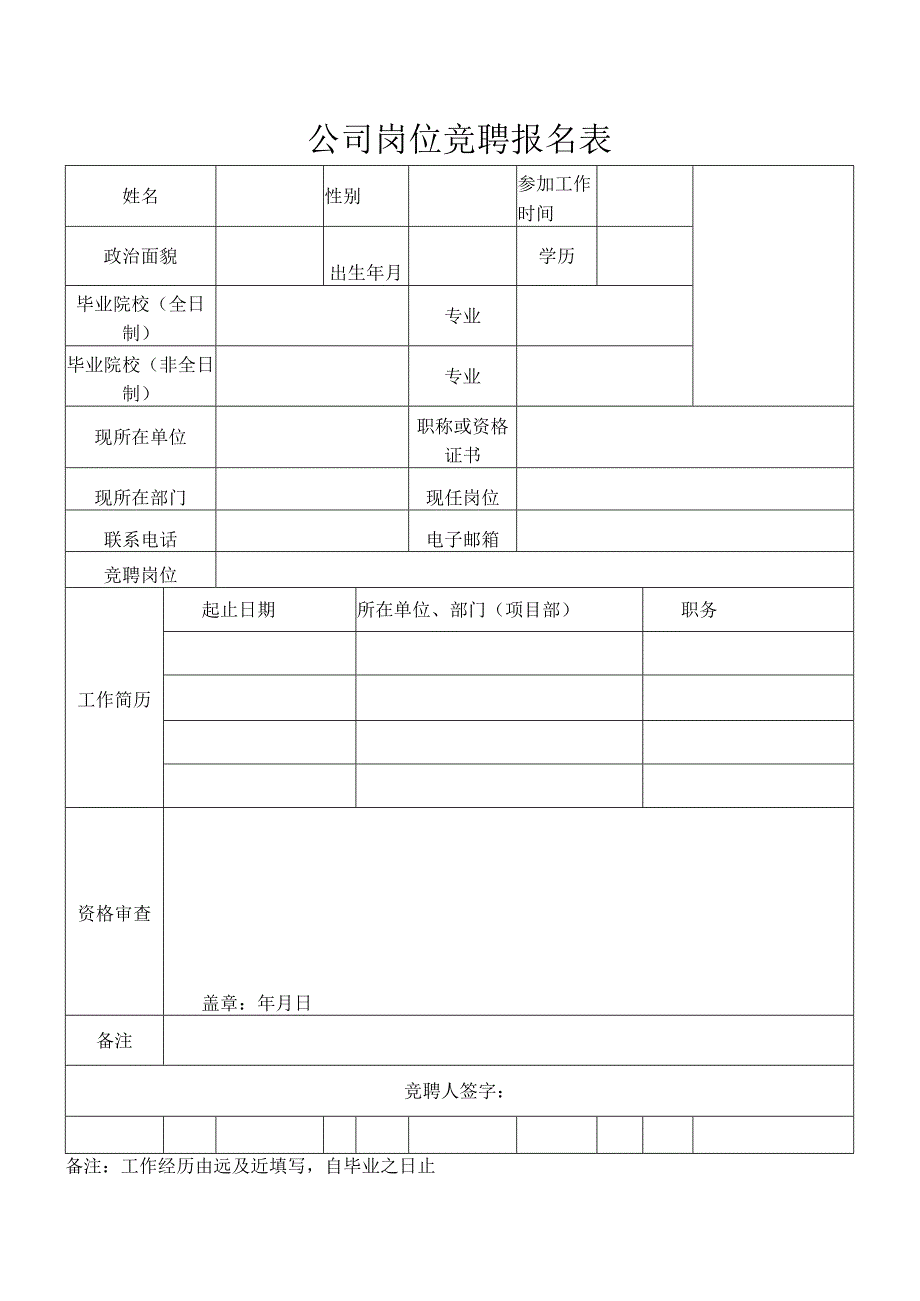 公司岗位竞聘报名表.docx_第1页