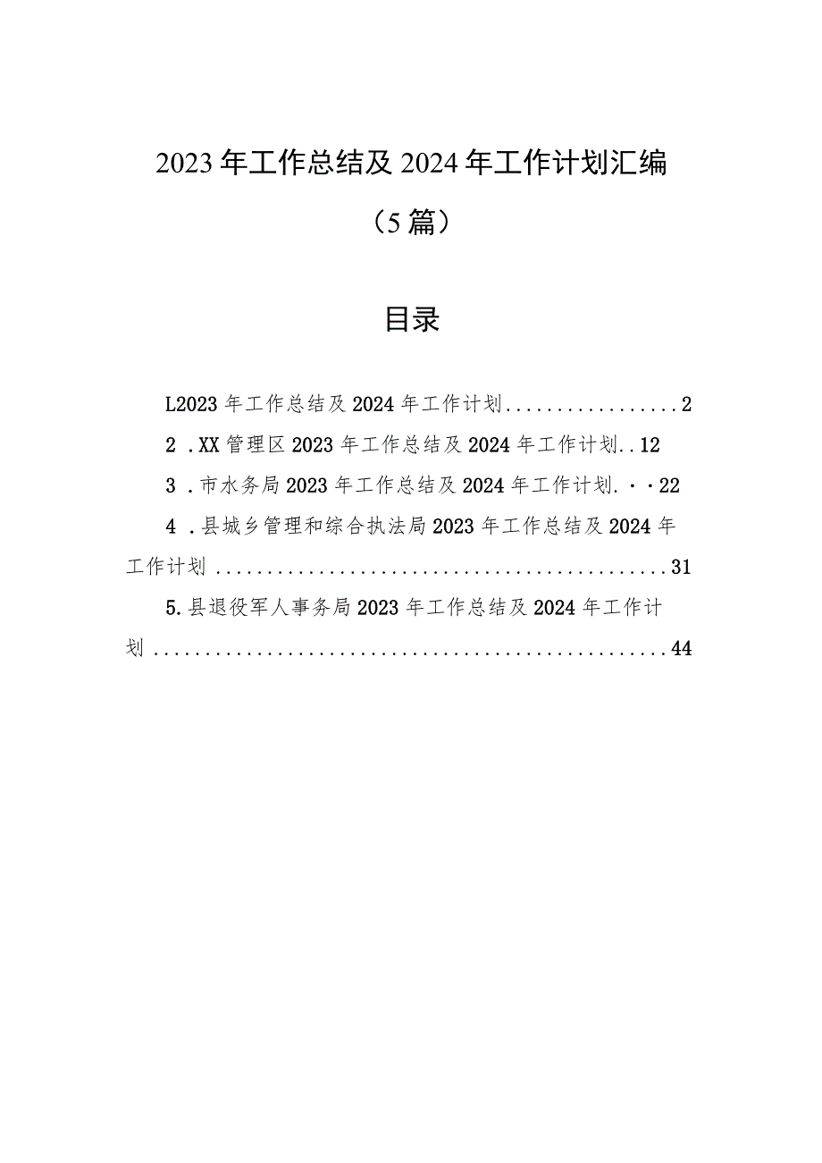 2023年工作总结及2024年工作计划汇编（5篇）.docx_第1页