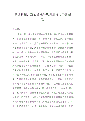 党课讲稿：凝心铸魂学思想笃行实干建新功.docx