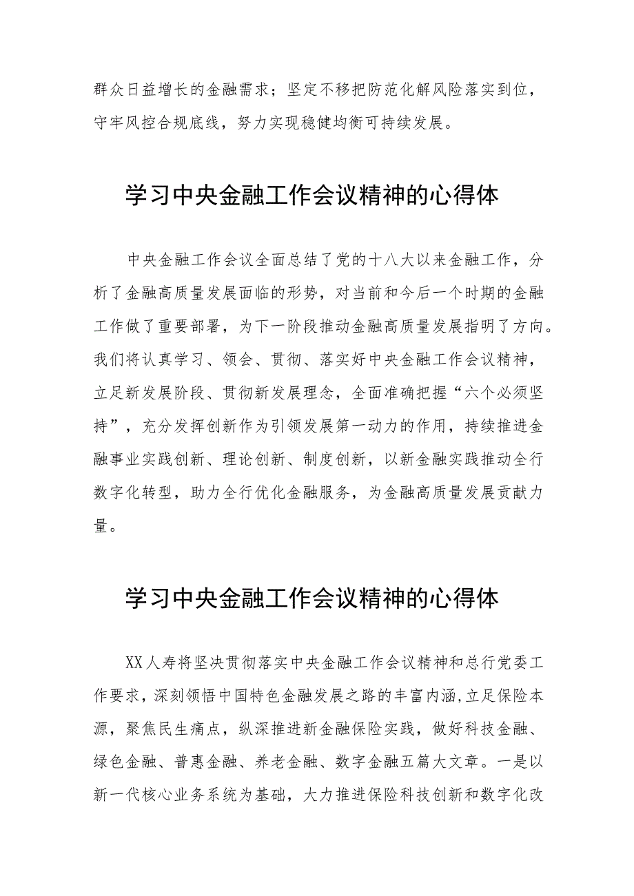 2023中央金融工作会议精神心得感悟发言提纲27篇.docx_第2页