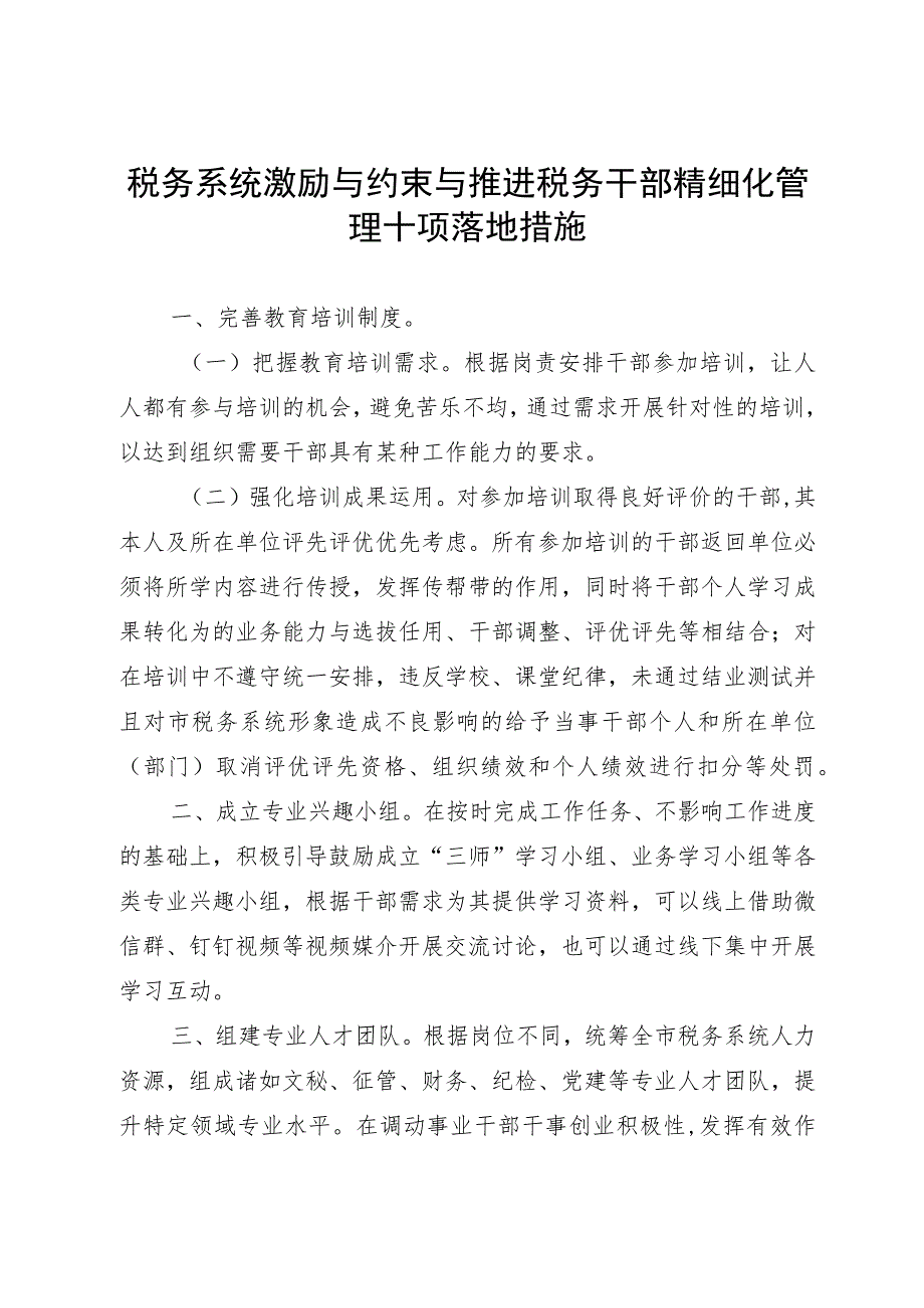 税务系统激励与约束与推进税务干部精细化管理十项落地措施.docx_第1页