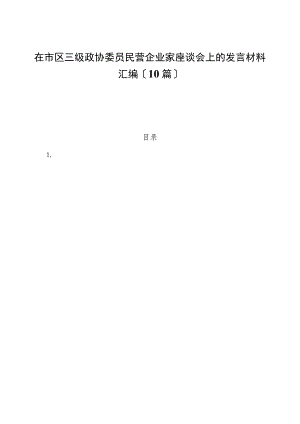 （10篇）在市区三级政协委员民营企业家座谈会上的发言材料汇编.docx