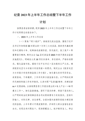 纪委2023年上半年工作总结暨下半年工作计划.docx