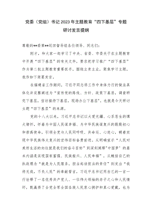 党委党组书记2023年学思想、强党性、重实践、建新功“四下基层”专题研讨发言提纲.docx