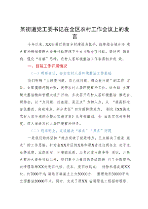 某街道党工委书记在全区农村工作会议上的发言.docx