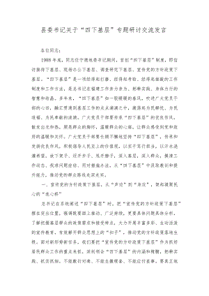 （3篇）2023年县委书记关于“四下基层”专题研讨交流发言.docx