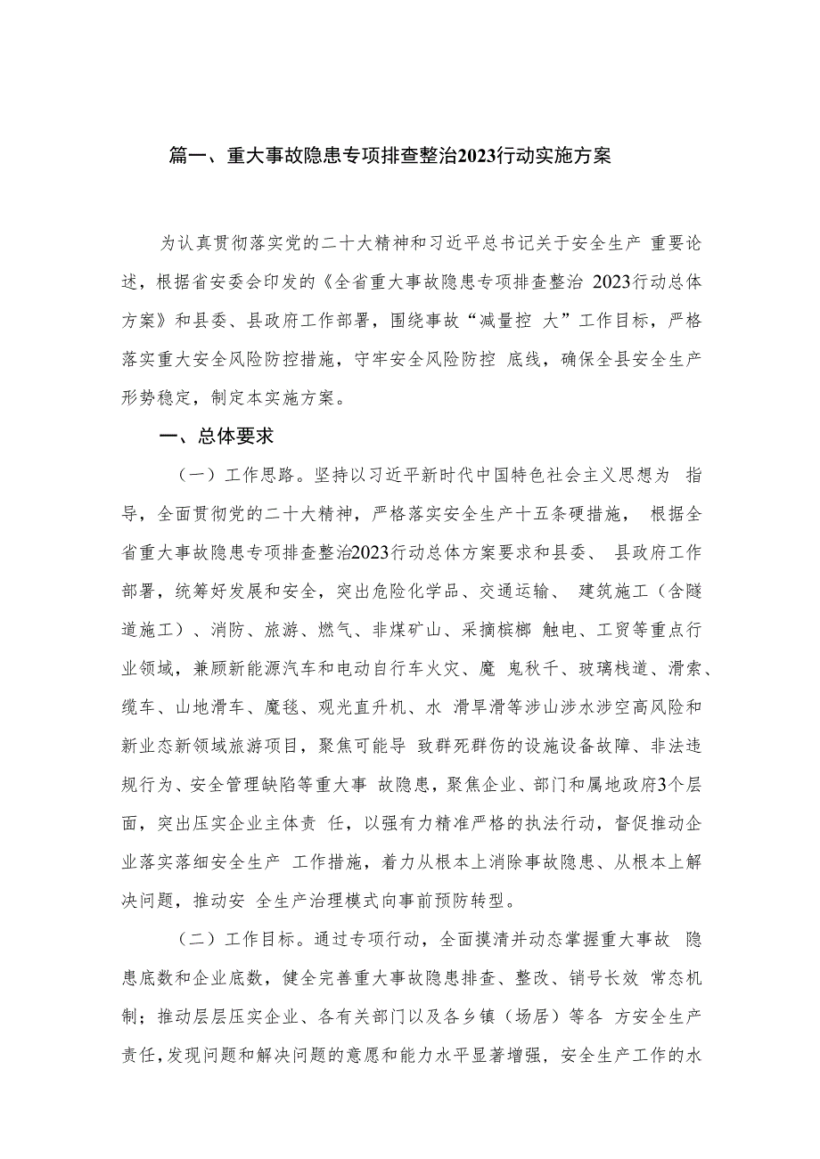 重大事故隐患专项排查整治行动实施方案精选（参考范文九篇）.docx_第2页