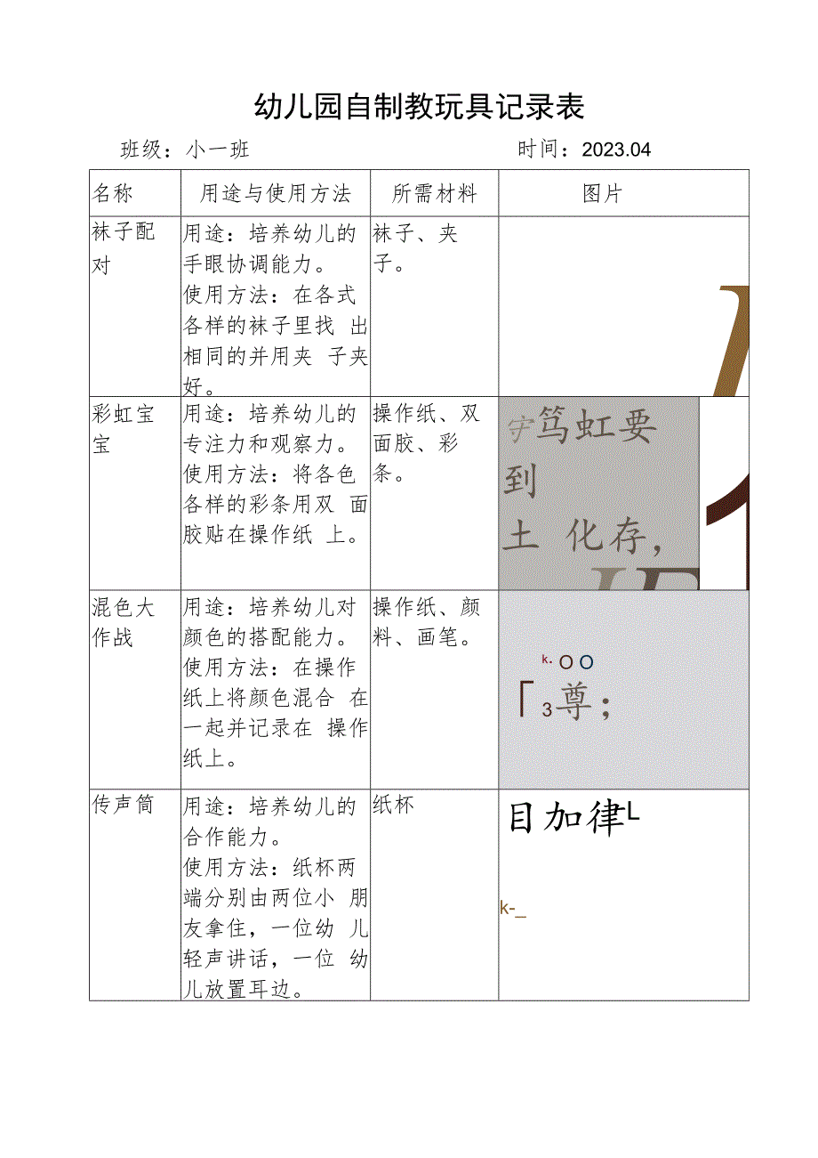 自制教玩具记录表（班级）2023.4.docx_第1页