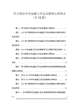 (12篇)2023中央金融工作会议精神学习心得体会范文.docx