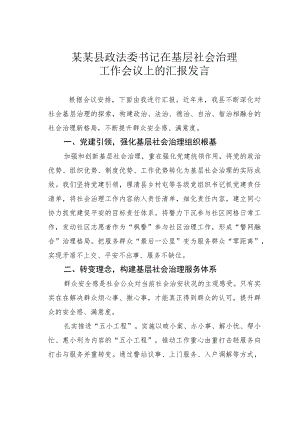 某某县政法委书记在基层社会治理工作会议上的汇报发言.docx