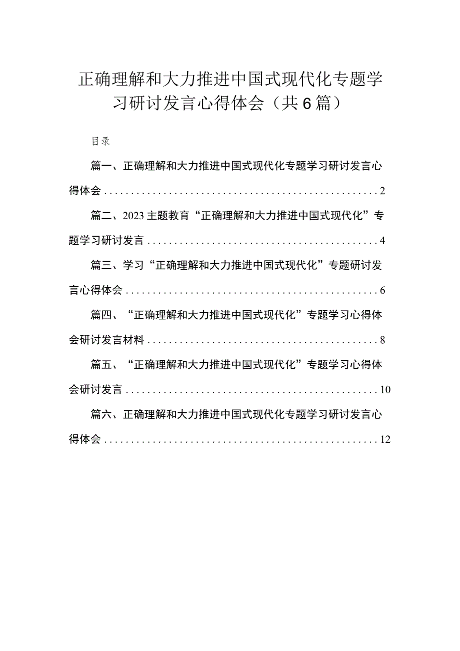 正确理解和大力推进中国式现代化专题学习研讨发言心得体会【六篇精选】供参考.docx_第1页