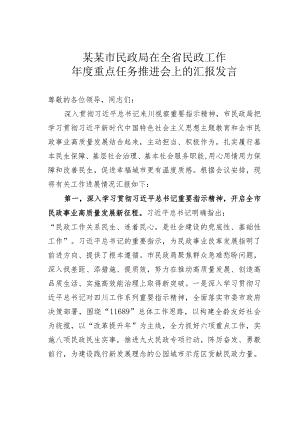 某某市民政局在全省民政工作年度重点任务推进会上的汇报发言.docx