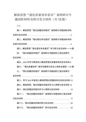 解放思想“强化质量效率意识”案例研讨专题剖析材料及研讨发言材料（共13篇）.docx