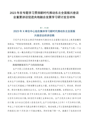 2023年在专题学习贯彻新时代推动东北全面振兴座谈会重要讲话促进央地融合发展学习研讨发言材料.docx