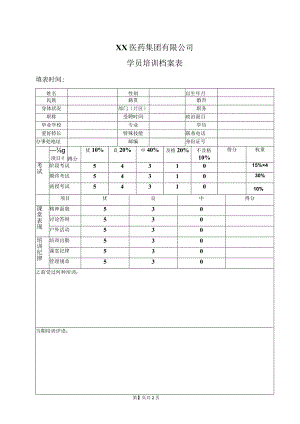 XX医药集团有限公司学员培训档案表（2023年）.docx