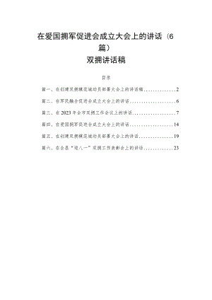 在爱国拥军促进会成立大会上的讲话（6篇）双拥讲话稿.docx