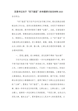 区委书记关于“四下基层”的专题研讨发言材料2023.docx